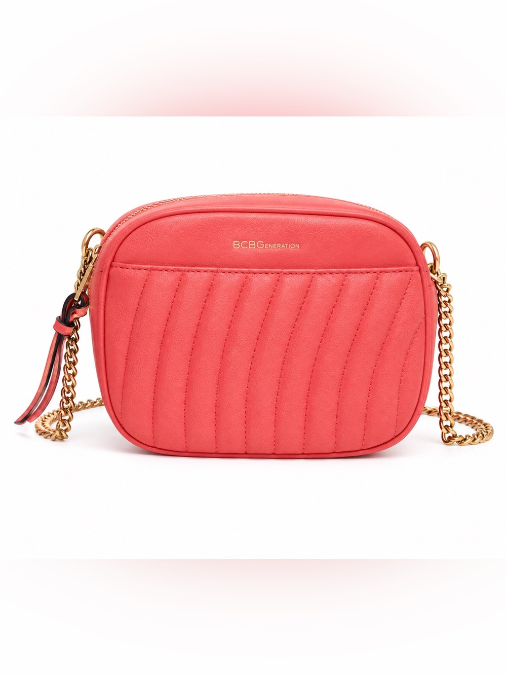 BCBGeneration Coral Pink Quilted Crossbody with Gold Hardware
